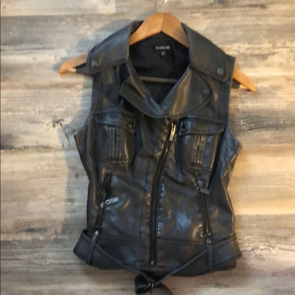 Leatherette zip detail vest